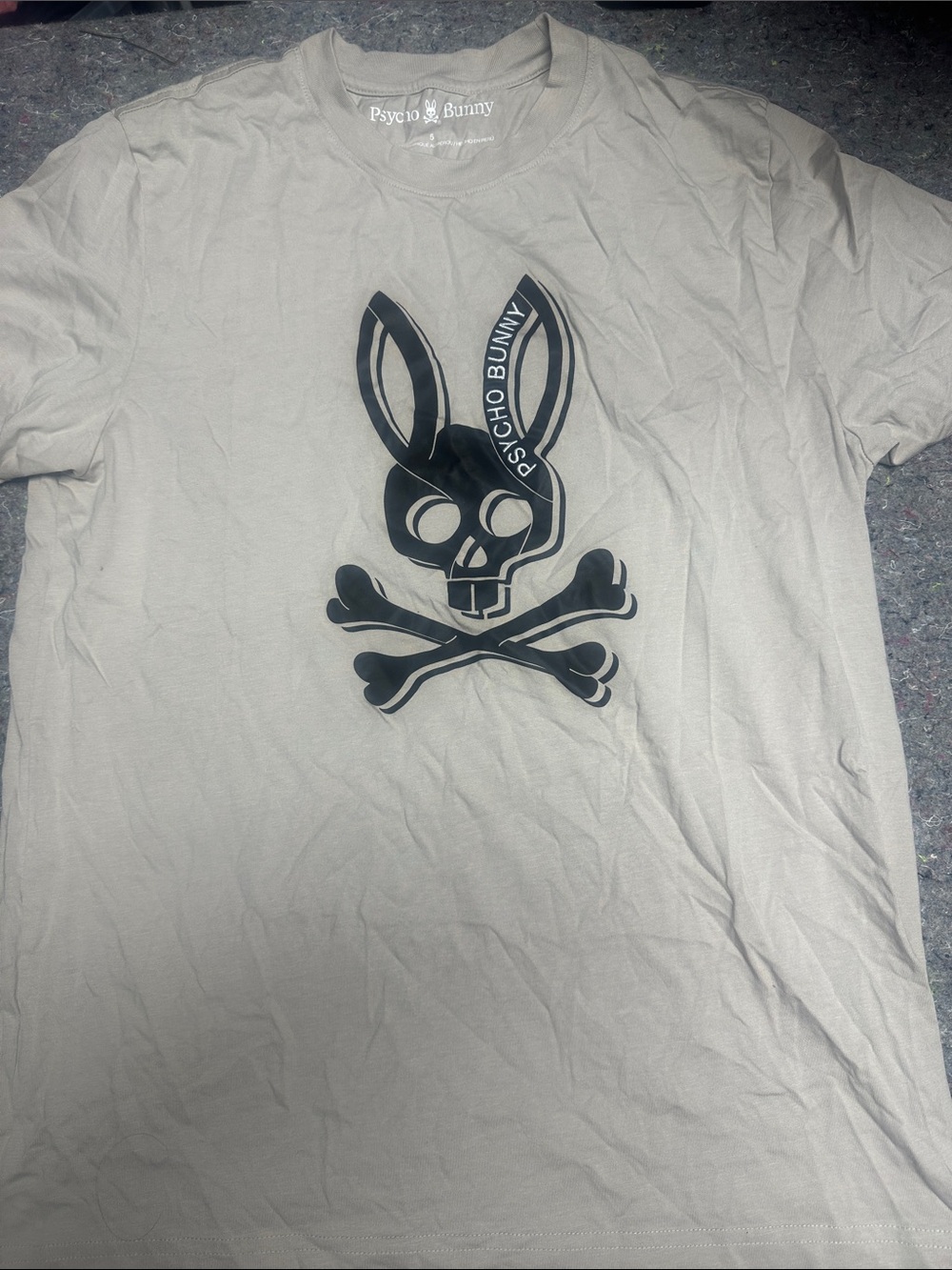 Psycho Bunny Light Gray Tee with Black Skull Bunny Graphic